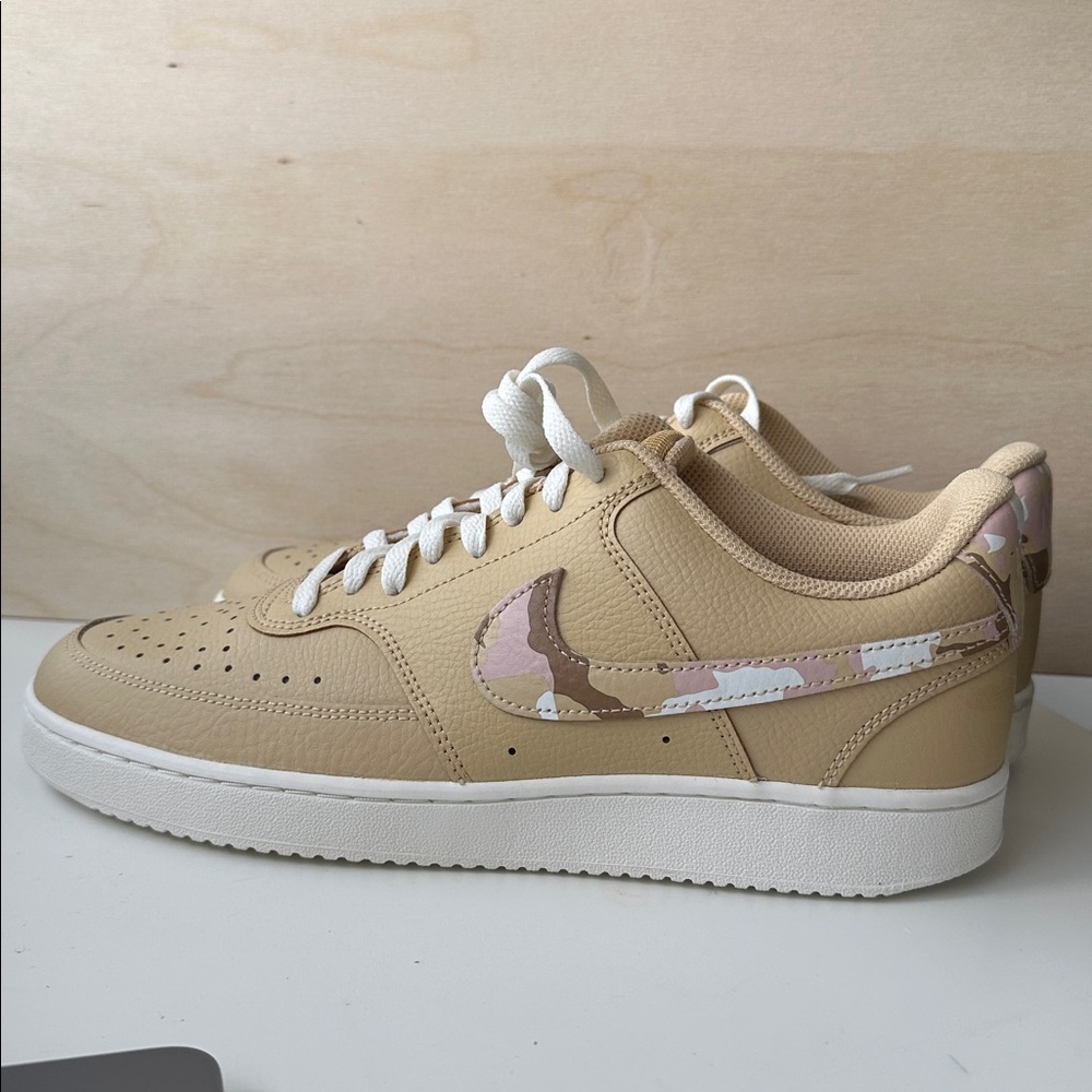 Nike Court Vision Low 'Sesame Camo’ Tan and Pink Sneakers. NW, new. No box.